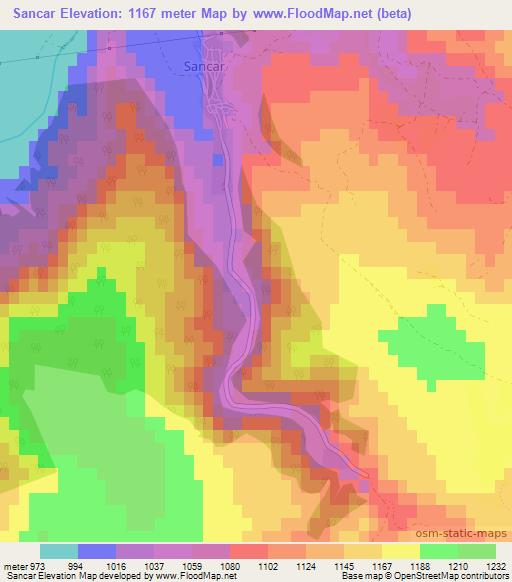 Sancar,Turkey Elevation Map