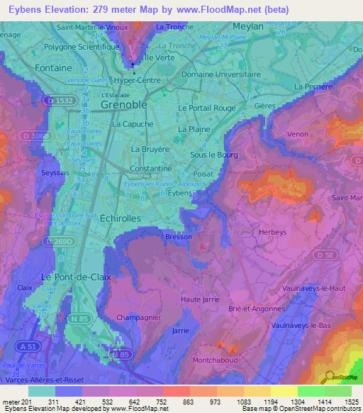 Eybens,France Elevation Map