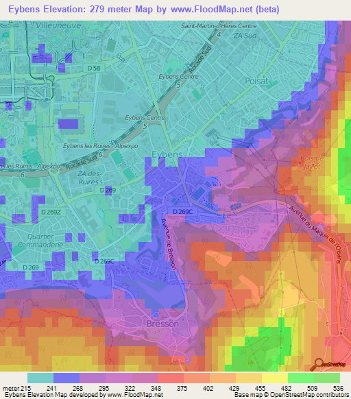 Eybens,France Elevation Map