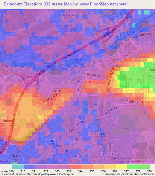 Exincourt,France Elevation Map