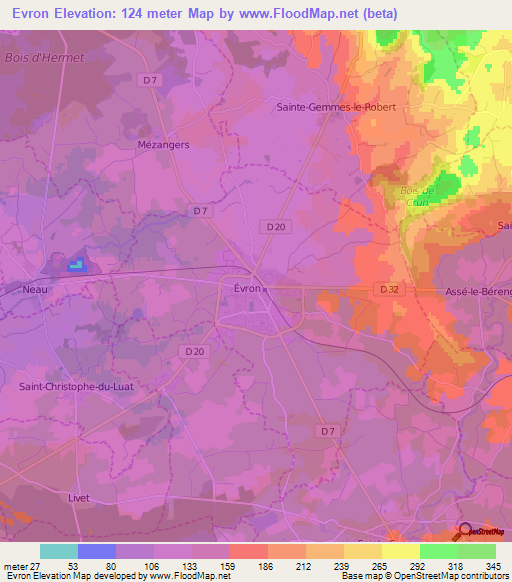 Evron,France Elevation Map