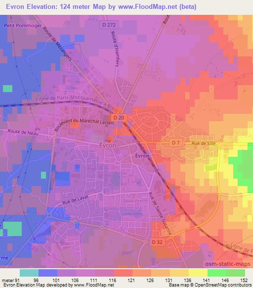 Evron,France Elevation Map