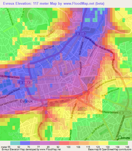 Evreux,France Elevation Map