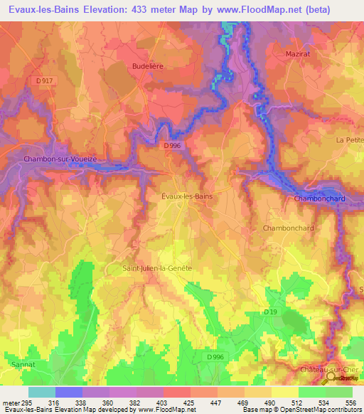 Evaux-les-Bains,France Elevation Map