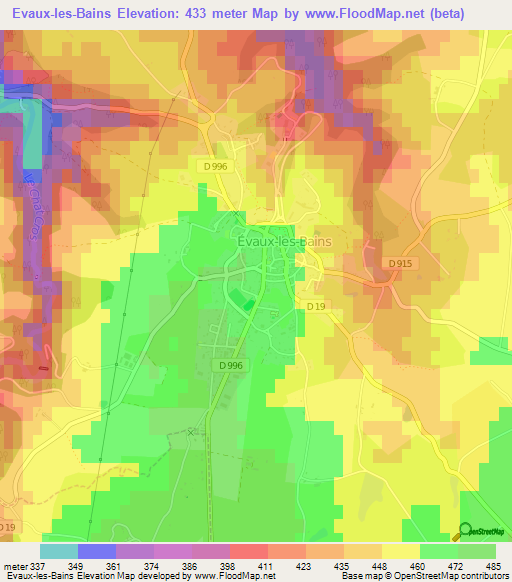 Evaux-les-Bains,France Elevation Map