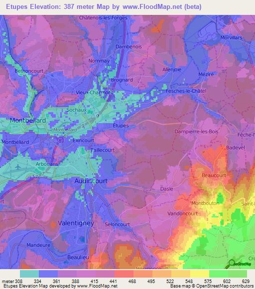 Etupes,France Elevation Map