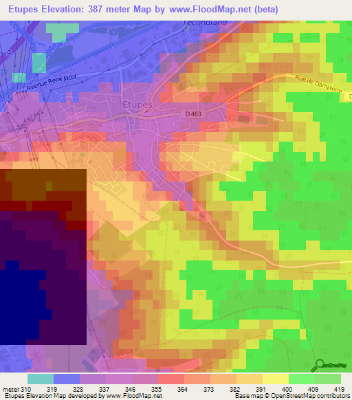 Etupes,France Elevation Map