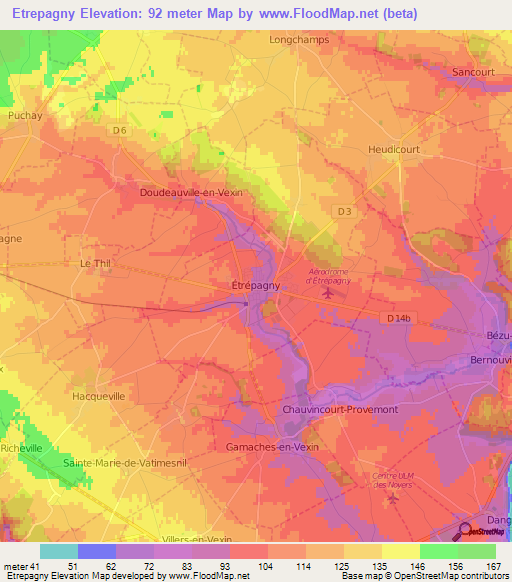 Etrepagny,France Elevation Map