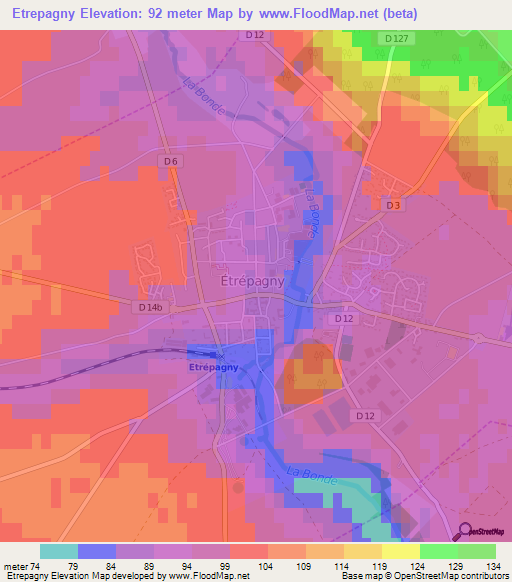 Etrepagny,France Elevation Map