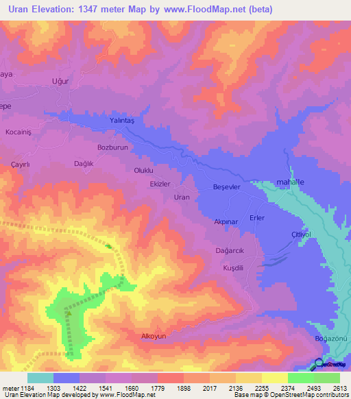 Uran,Turkey Elevation Map