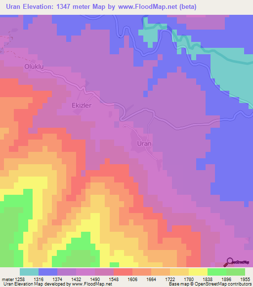 Uran,Turkey Elevation Map