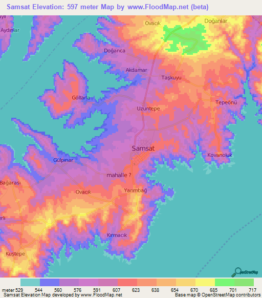 Samsat,Turkey Elevation Map