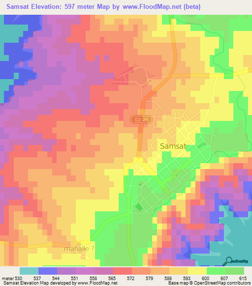 Samsat,Turkey Elevation Map