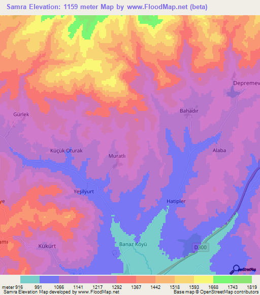 Samra,Turkey Elevation Map