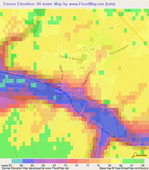 Esvres,France Elevation Map