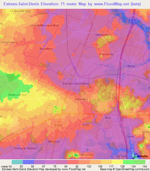 Estrees-Saint-Denis,France Elevation Map