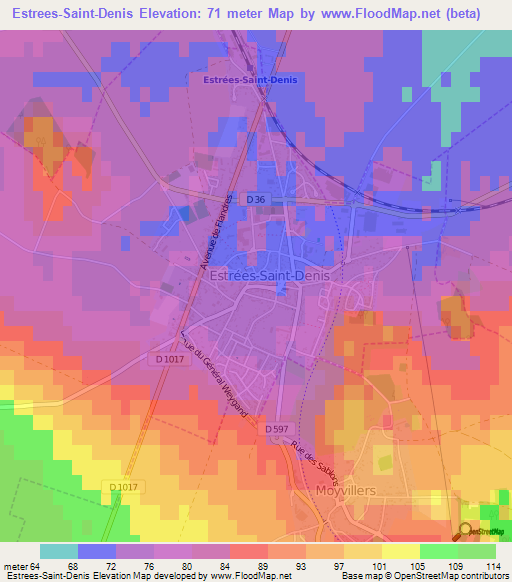 Estrees-Saint-Denis,France Elevation Map