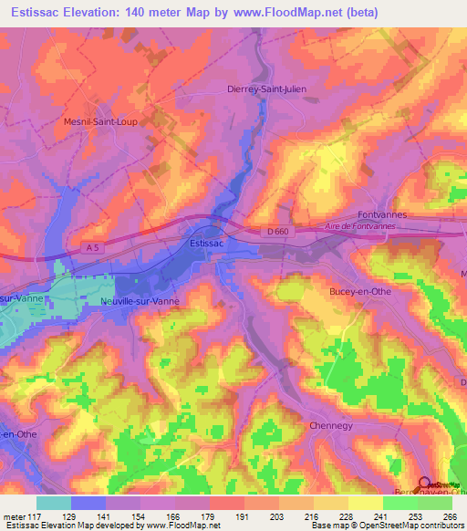 Estissac,France Elevation Map