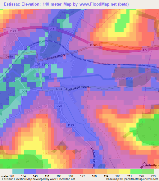 Estissac,France Elevation Map