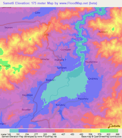 Sametli,Turkey Elevation Map