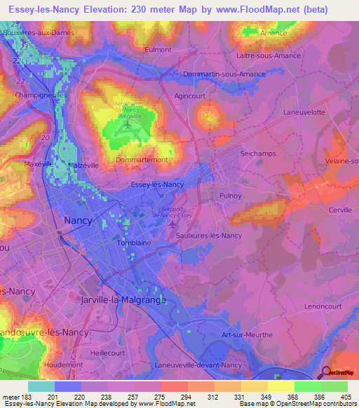 Essey-les-Nancy,France Elevation Map