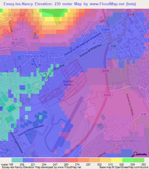 Essey-les-Nancy,France Elevation Map