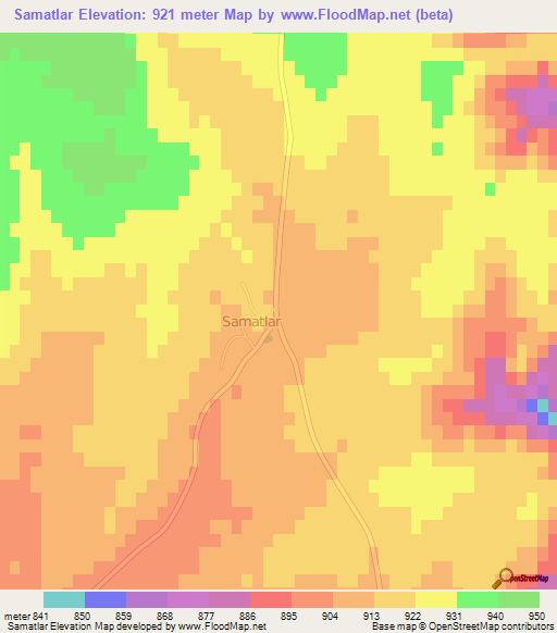 Samatlar,Turkey Elevation Map