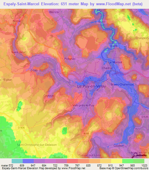 Espaly-Saint-Marcel,France Elevation Map