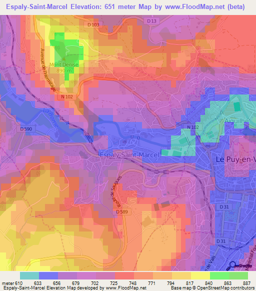 Espaly-Saint-Marcel,France Elevation Map