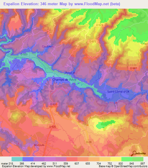 Espalion,France Elevation Map