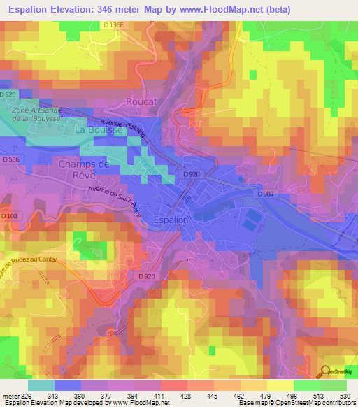 Espalion,France Elevation Map