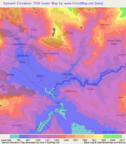 Samanli,Turkey Elevation Map