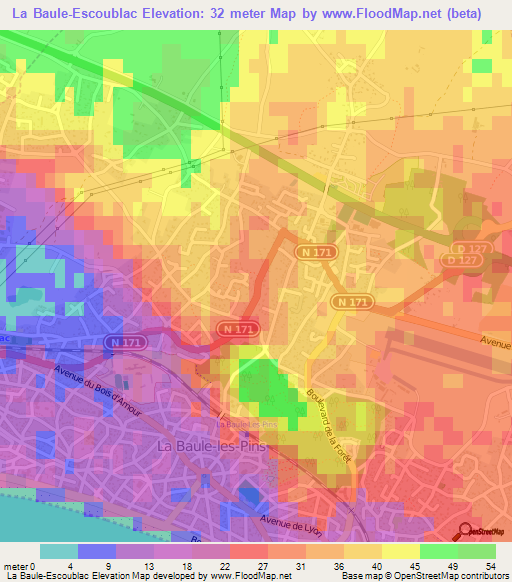 La Baule-Escoublac,France Elevation Map