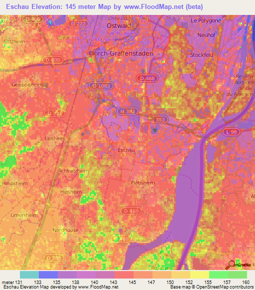 Eschau,France Elevation Map