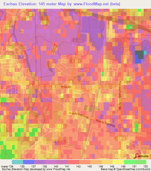 Eschau,France Elevation Map