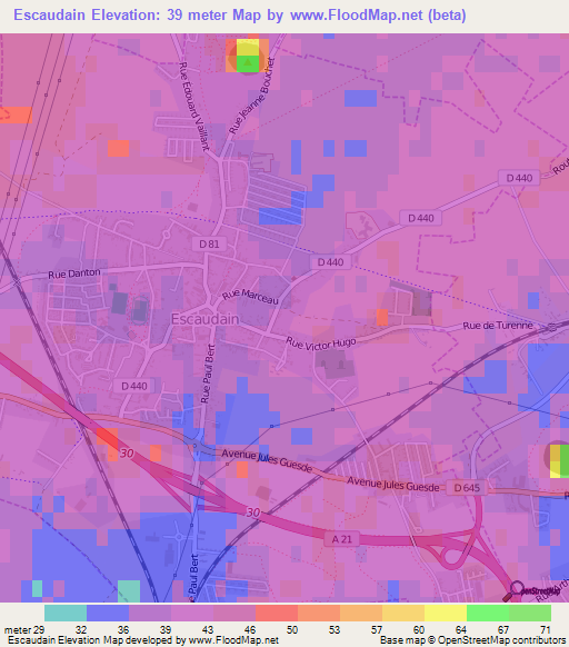 Escaudain,France Elevation Map