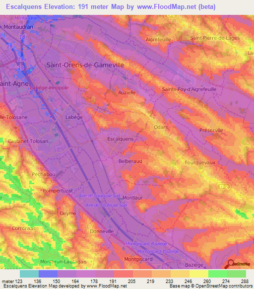 Escalquens,France Elevation Map