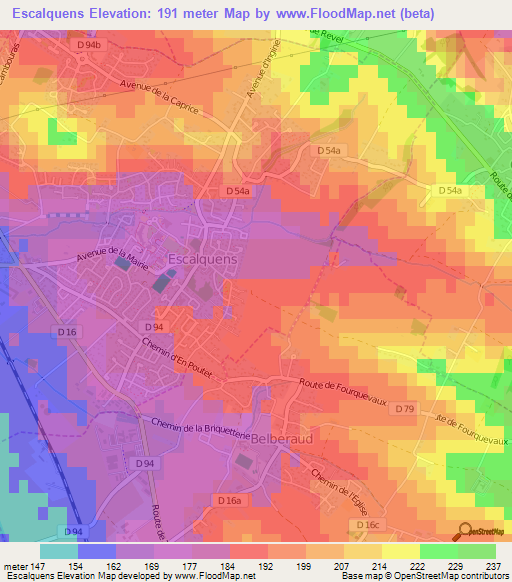 Escalquens,France Elevation Map