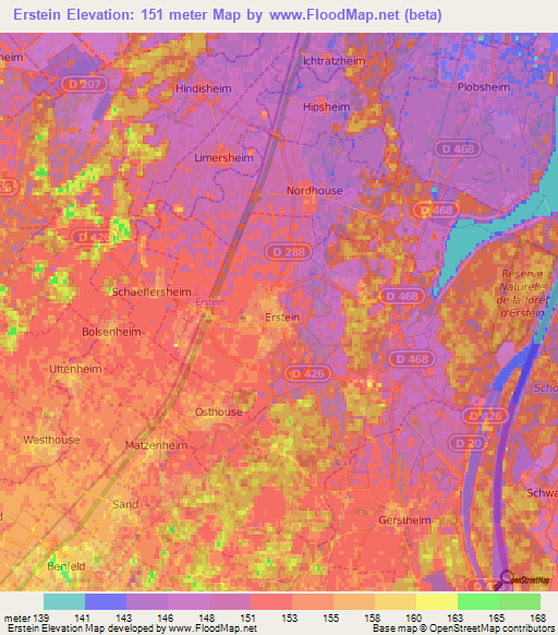 Erstein,France Elevation Map