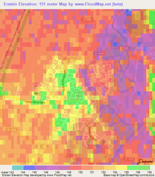 Erstein,France Elevation Map