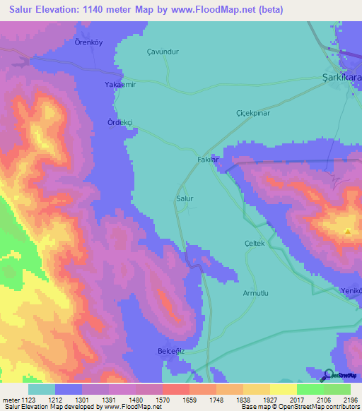 Salur,Turkey Elevation Map