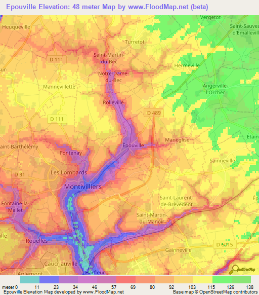 Epouville,France Elevation Map