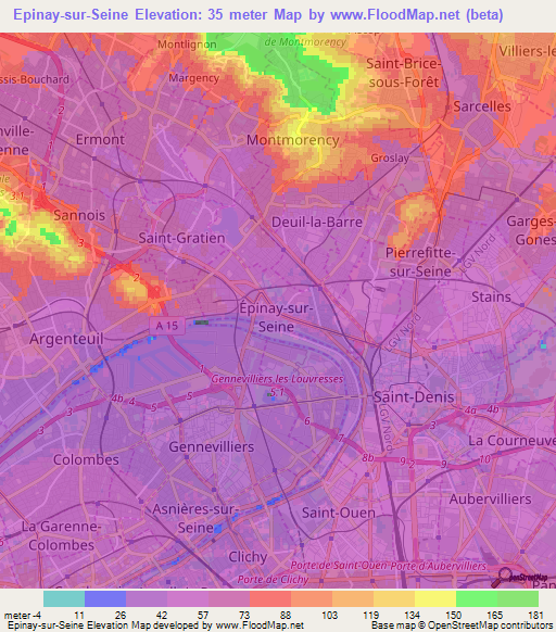 Epinay-sur-Seine,France Elevation Map
