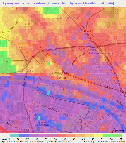 Epinay-sur-Seine,France Elevation Map