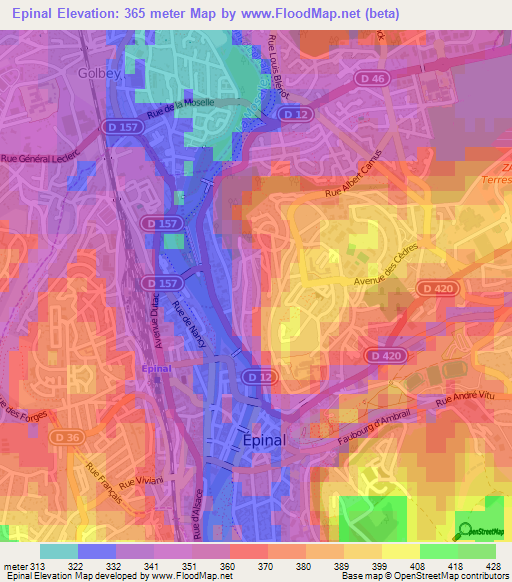 Epinal,France Elevation Map