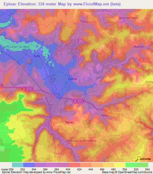 Epinac,France Elevation Map