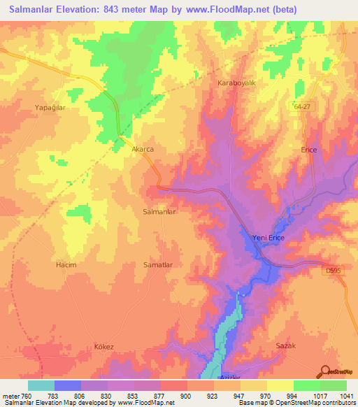 Salmanlar,Turkey Elevation Map