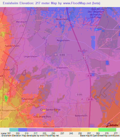 Ensisheim,France Elevation Map