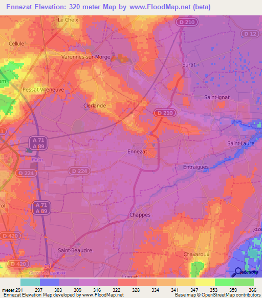 Ennezat,France Elevation Map