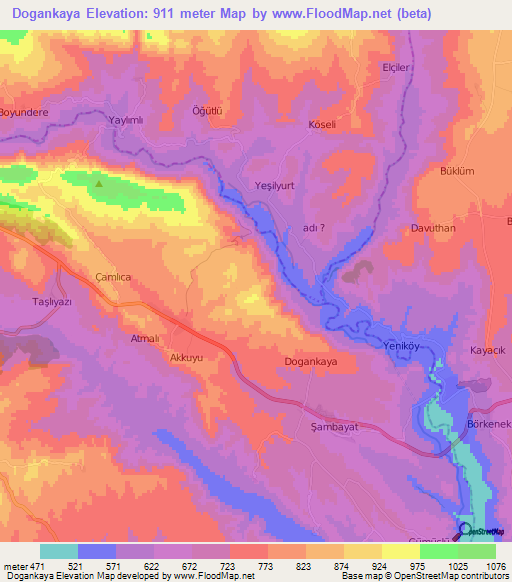 Dogankaya,Turkey Elevation Map